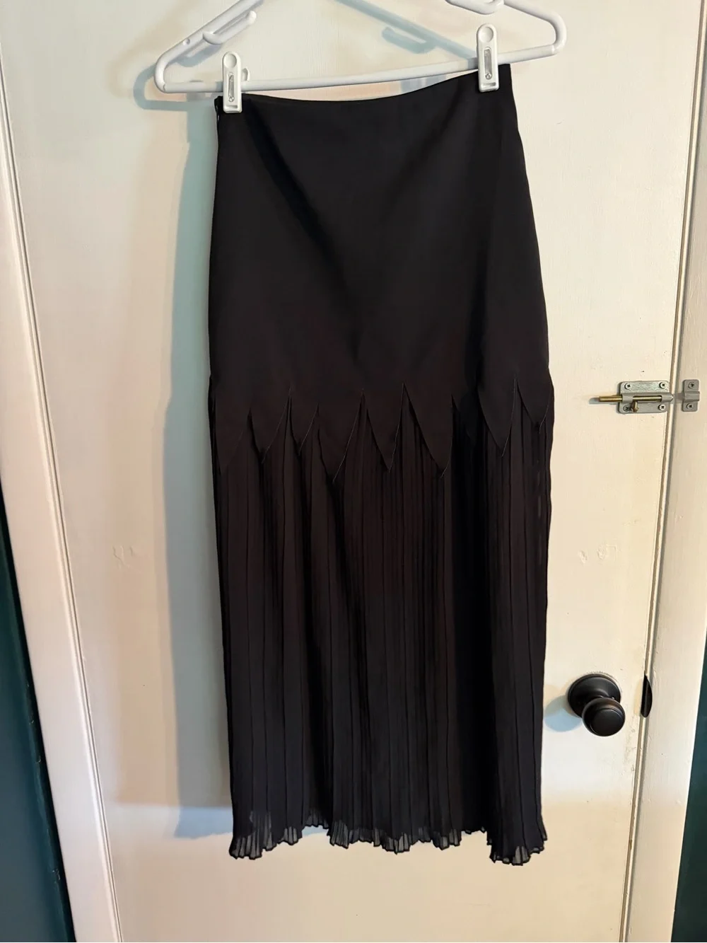 Commense Black Panel Sheer Pleated Fringe Hem Maxi Skirt - Women, XS